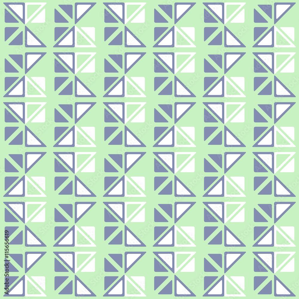 Poster seamless geometric pattern with triangles on a green background.