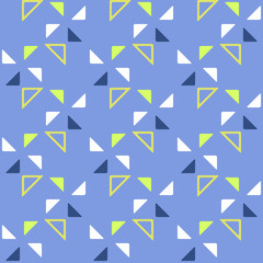 Seamless geometric pattern with triangles on a blue background.