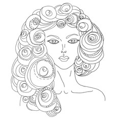Vector portrait of a beautiful girl with curly hair, professional haircut concept