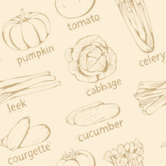 Seamless vector pattern with hand drawn vegetables