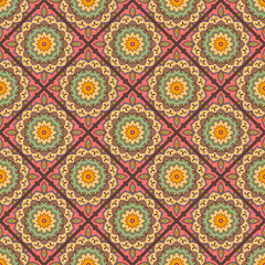 Seamless mandala pattern. Vintage elements in oriental style. Texture for wallpapers, backgrounds and page fill or printing on fabric or paper. Islam, arabic, indian, turkish,ottoman motifs. Vector.