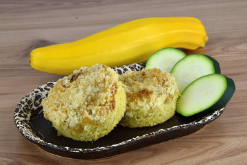 Dessert zucchini, decorations, green and yellow zucchini