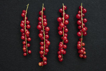 Group of red currants placed on an isolated black background
