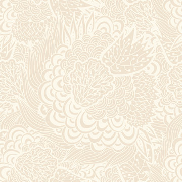 Seamless floral beige background, hand drawn vector pattern
