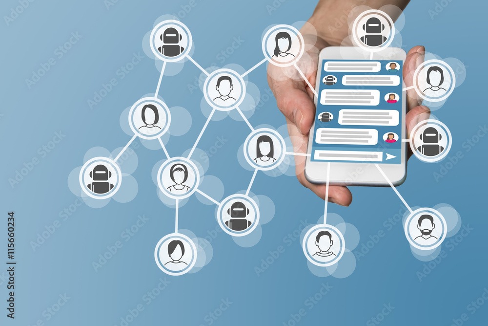 Poster chatbot concept with instant messenger displayed on smart phone
