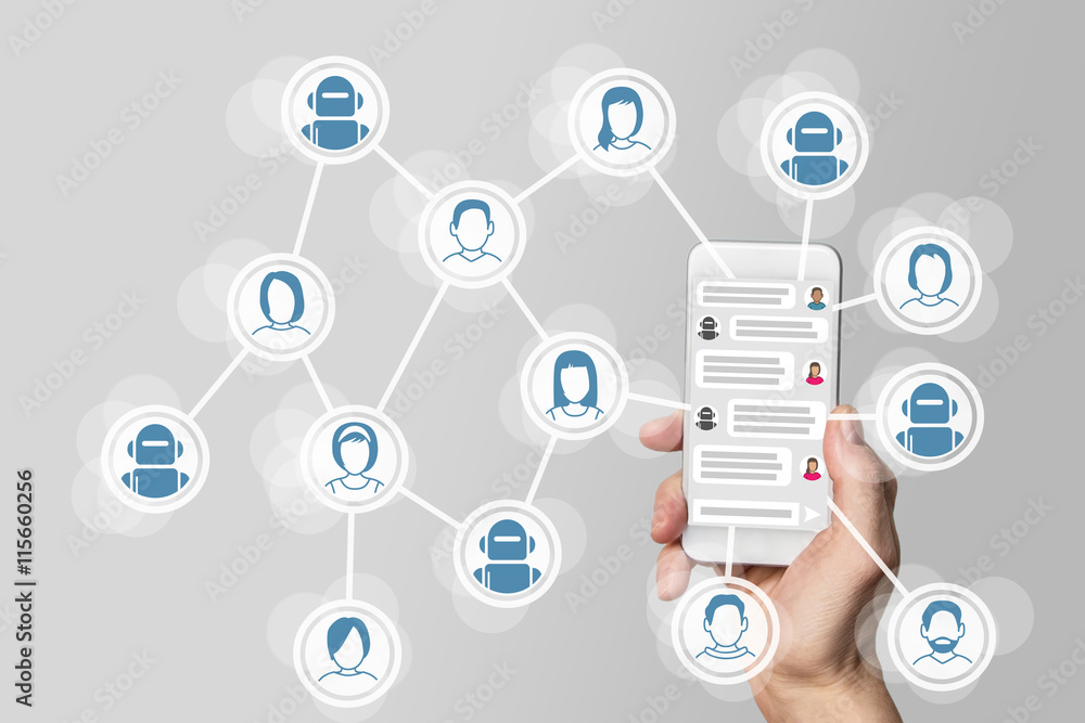 Aufkleber chatbot concept with instant messenger displayed on smart phone