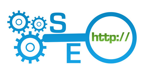 SEO Green Blue Gears Magnifying Glass 