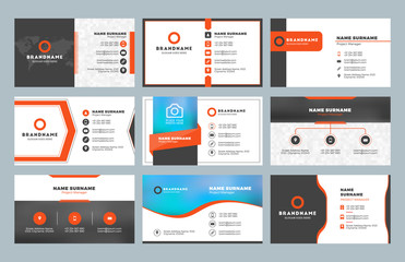 Set of modern business card print templates. Personal visiting card with company logo. Clean flat design. Vector illustration