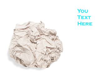 White crumpled paper isolated, Clipping path