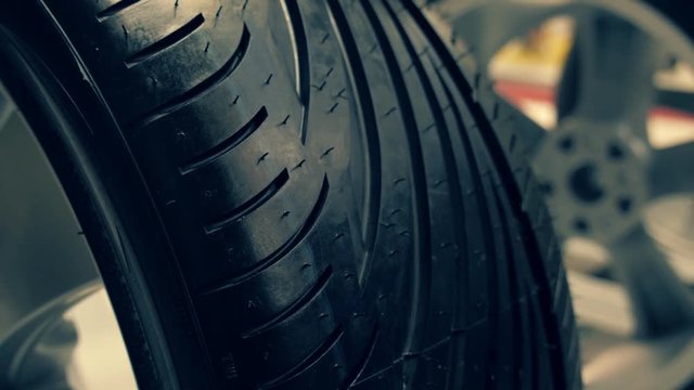 Closeup of various new tire tread