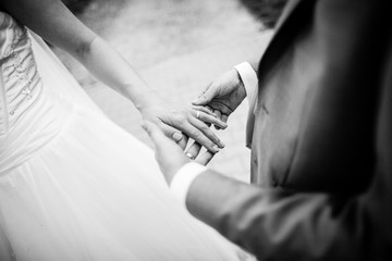 Wedding couple hands with rings