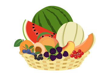 Basket of summer fruit on white background