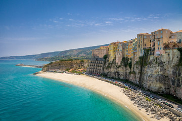 High view of Tropea town and beach - Calabria, Italy - obrazy, fototapety, plakaty