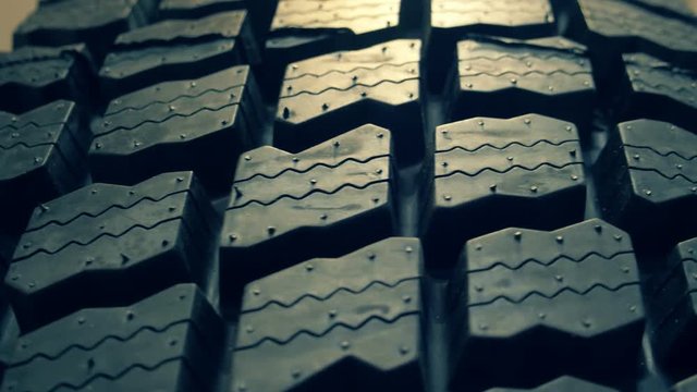 Closeup of various new tire tread