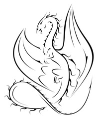 Vector illustration of elegant dragon. Line art, tattoo style