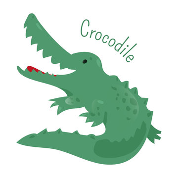 Crocodile isolated. Sticker for kids. Child fun icon.