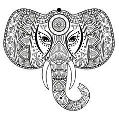 Decorated mandala elephant head for coloring book, testa elefante decorata mandala da colorare © rosangelaincusci