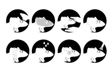 A vector set of cosmetology icons. Medical cosmetic procedures for beauty and health of face skin.