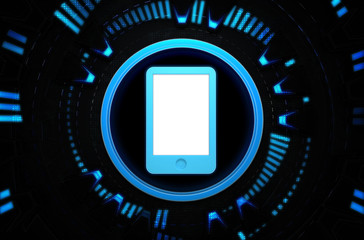 Cellphone blue icon in the technology space