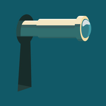 Spyglass in keyhole. Espionage concept illustration.