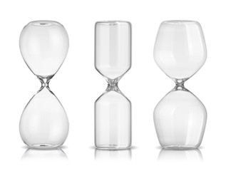 Empty hourglasses isolated on white background
