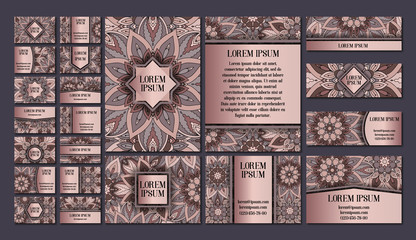Big templates set. Business cards, invitations and banners. Floral mandala pattern  ornaments. Oriental design Layout.