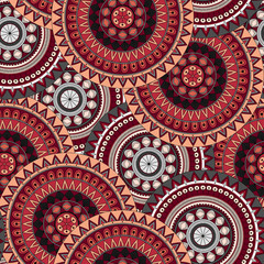 Hand drawn mandala ethnic seamless pattern.