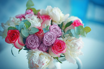Fresh roses bouquet, closeup