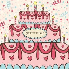 Vector birthday card with cake and candles