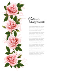 Flower background with beauty pink roses. Vector.