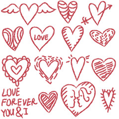 Vector love hand drawing set of different hearts