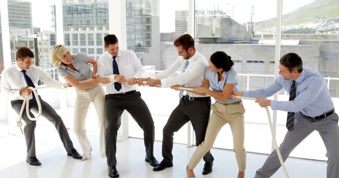 Business people having a tug of war