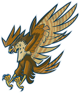 Vector Cartoon Hawk Eagle Or Falcon Diving Or Swooping