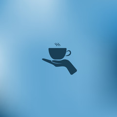 Hand with coffee cup sign icon, vector illustration