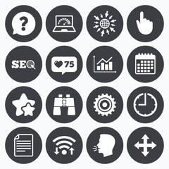 Internet, seo icons. Analysis chart sign.