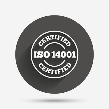 ISO 14001 certified sign. Certification stamp.