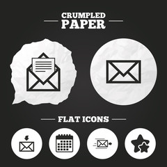 Mail envelope icons. Message document symbols.