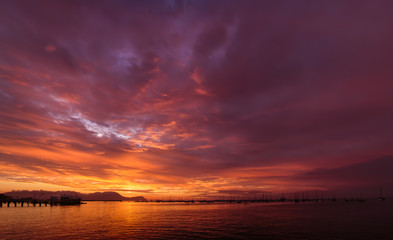 Sunset in La Punta Town, in Callao, Peru.
