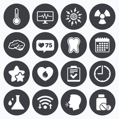 Medicine, medical health and diagnosis icons.