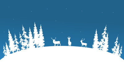 Fototapeta na wymiar Silhouette of deer and spruce Christmas scenery