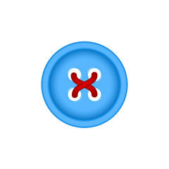Sewing button in blue design with sewing thread