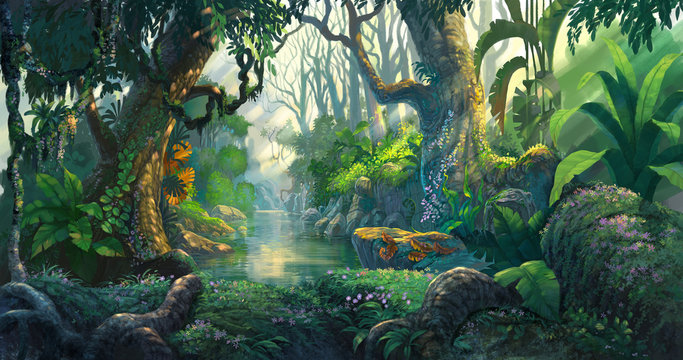 fantasy forest background illustration painting