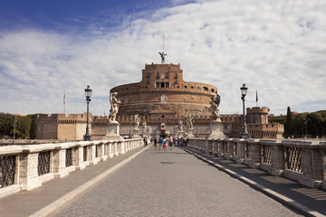 Entrance bridge to Saint Angelo's Castle in Rome, Italy on a sunny summer day 