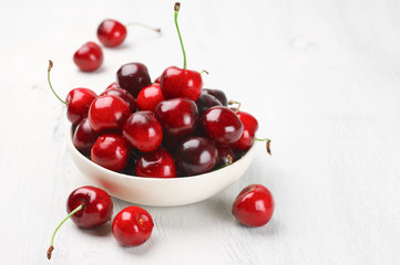 Cherries in white bowl