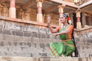 kuchipudi is one of the classical dance forms of india,from the state andhra pradesh.it was initially a dance drama with many characters,later transformed into a solo dance form. © fotomagic