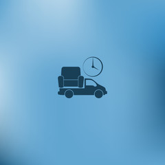Flat paper cut style icon of vehicle delivering furniture
