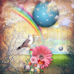 Enchanted country with starry planet and rainbow © Rosario Rizzo