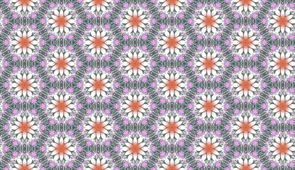 Seamless tribal pattern. Hexagonal vector background. Floral kaleidoscope.