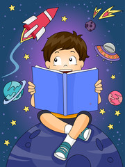Kid Boy Read Outer Space Book © BNP Design Studio