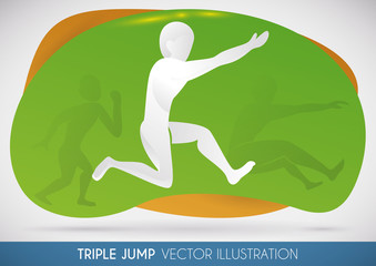 Triple Jumper Athlete Doing his Best Jump, Vector Illustration